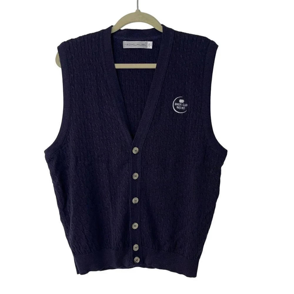 Nicklaus Diner's Club Matches Vintage Mens Vest Size Large Blue Button Cotton